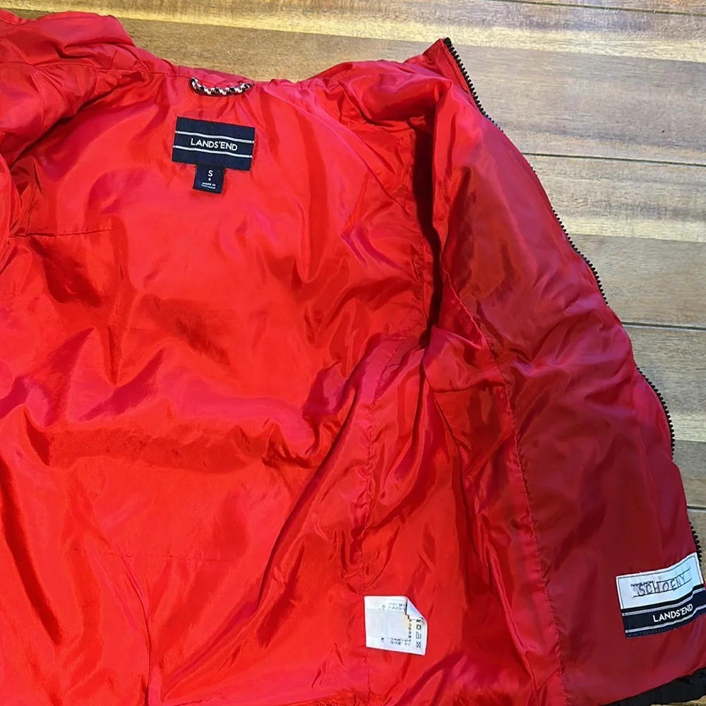 Lands' End Kids Black Puffer Jacket with Red Trim